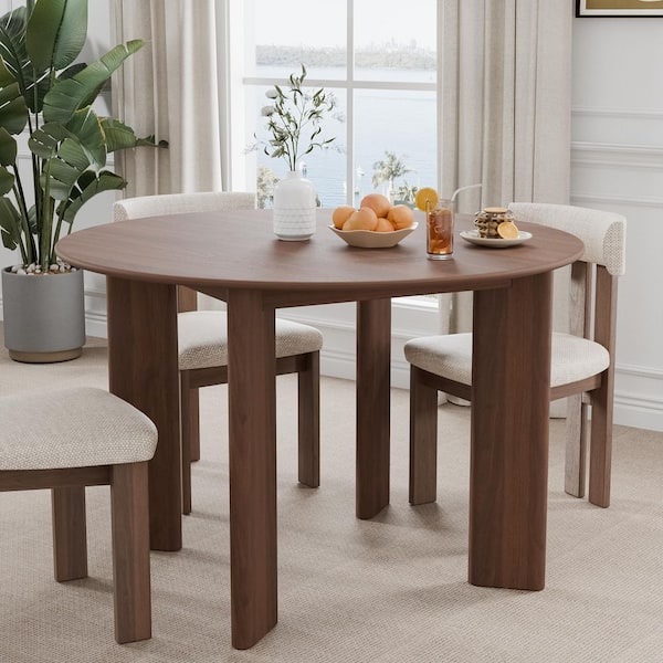 Walnut Round Wood 45 in. 4-Legs Base Kitchen Table Dining Table Seats 4