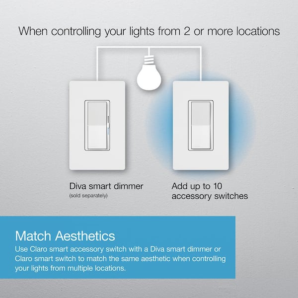 Claro Smart Accessory Switch, only for use with Diva Smart Dimmer Switch/Claro Smart Switch, Ivory (DVRF-AS-IV)