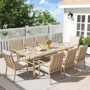 AluLux 9-Piece Beige Aluminum Outdoor Dining Set with Rectangular Table and Washable Beige Cushions