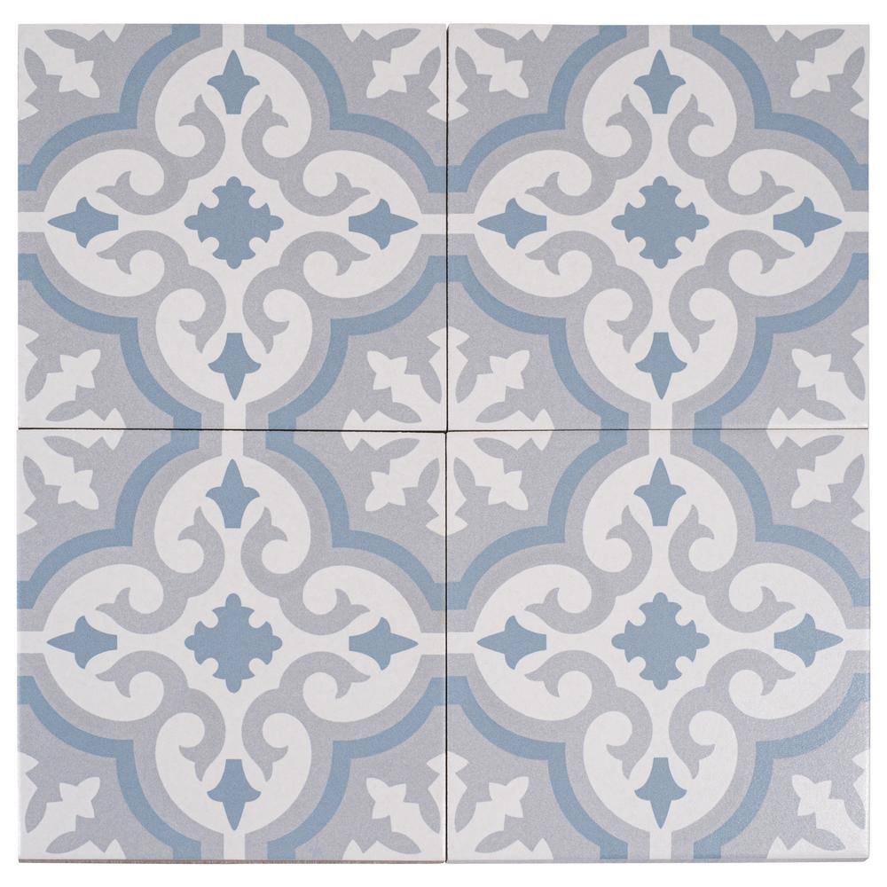 Bliss 8" Gray and Blue Porcelain Moroccan Tile