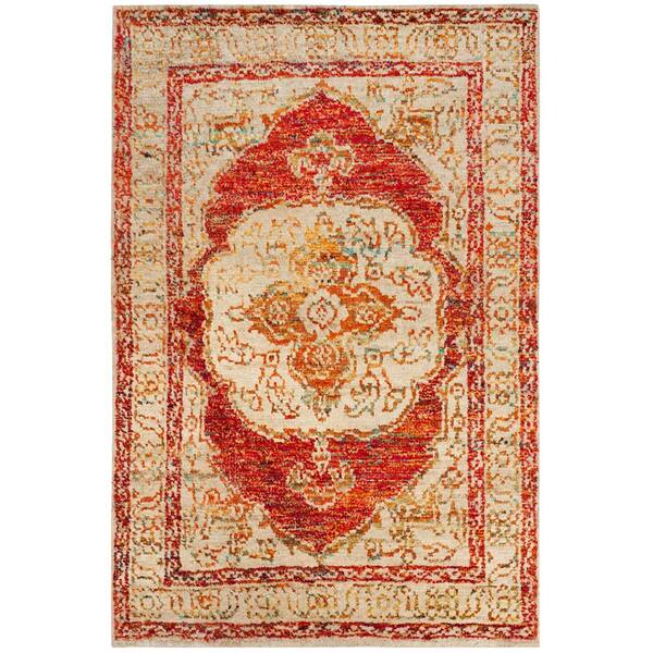 Tangier 4 ft. x 6 ft. Red Orange/Beige Medallion Area Rug