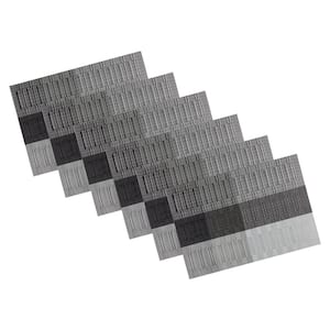 EveryTable 18 in. x 12 in. Bamboo Black and Silver Shadow PVC Placemat (Set of 6)