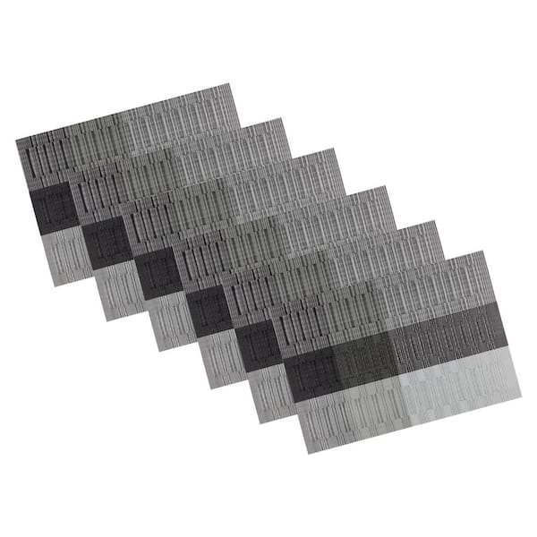 Kraftware EveryTable 18 in. x 12 in. Bamboo Black and Silver Shadow PVC Placemat (Set of 6)