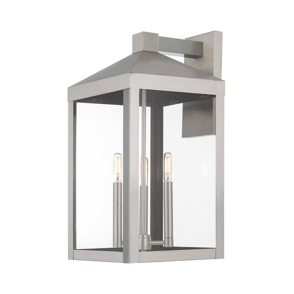 Bartek Brushed Nickel 3-Light Dimmable Lantern Sconce with Clear Glass