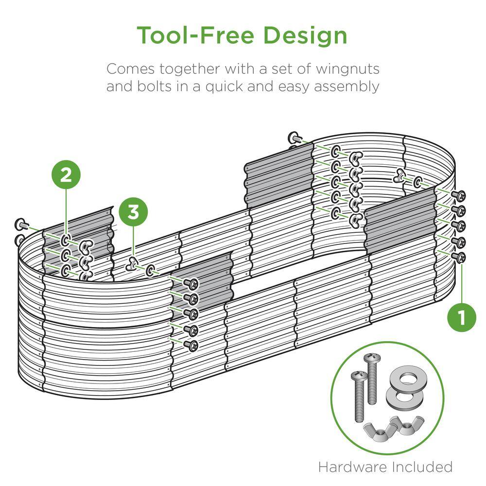 Charcoal Powder-Coated Steel Oval Raised Garden Bed Planter