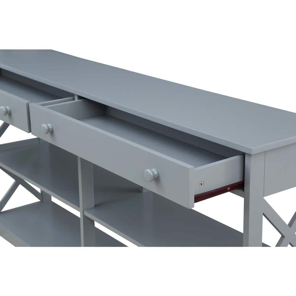 Oxford Gray 60" Wood and Metal Console Table with Storage