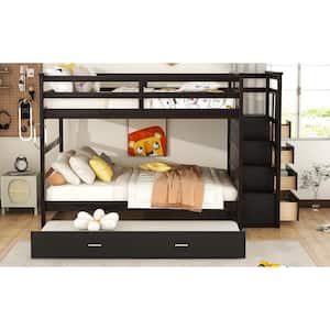 Espresso Full Over Full Bunk Bed with Twin Size Trundle and Staircase