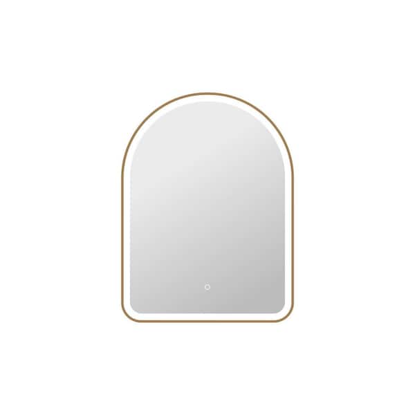 27 in. W x 36 in. H Arch Framed LED Wall Mirror in Satin Gold