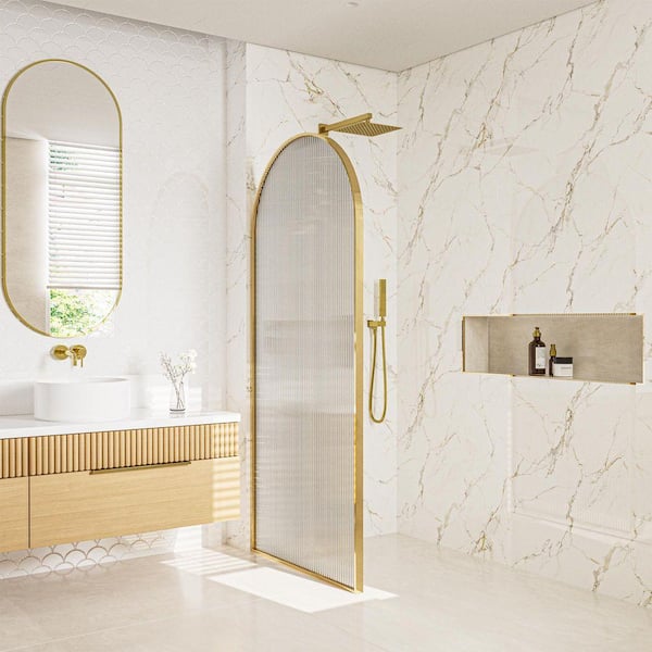 Dimakai 34 in.-34 in. W x 78 in. H Fixed Framed Curved Shower Door