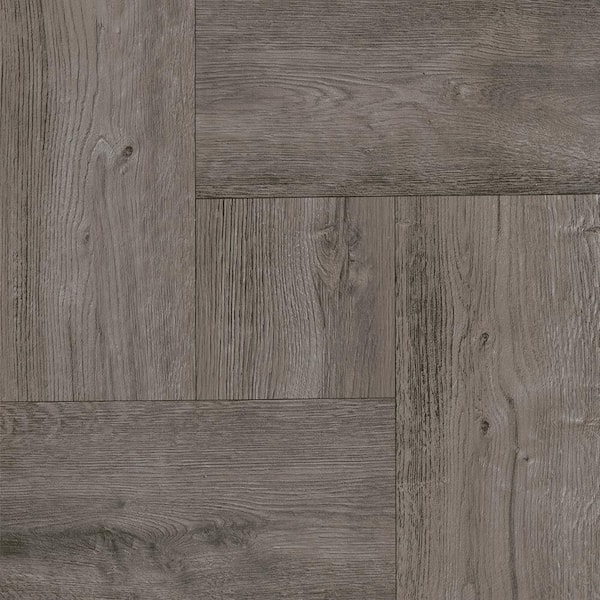 TrafficMaster Take Home Sample - Grey Wood Parquet 3 MIL x 12 in W x 12 in L Peel and Stick Water Resistant Vinyl Tile Flooring