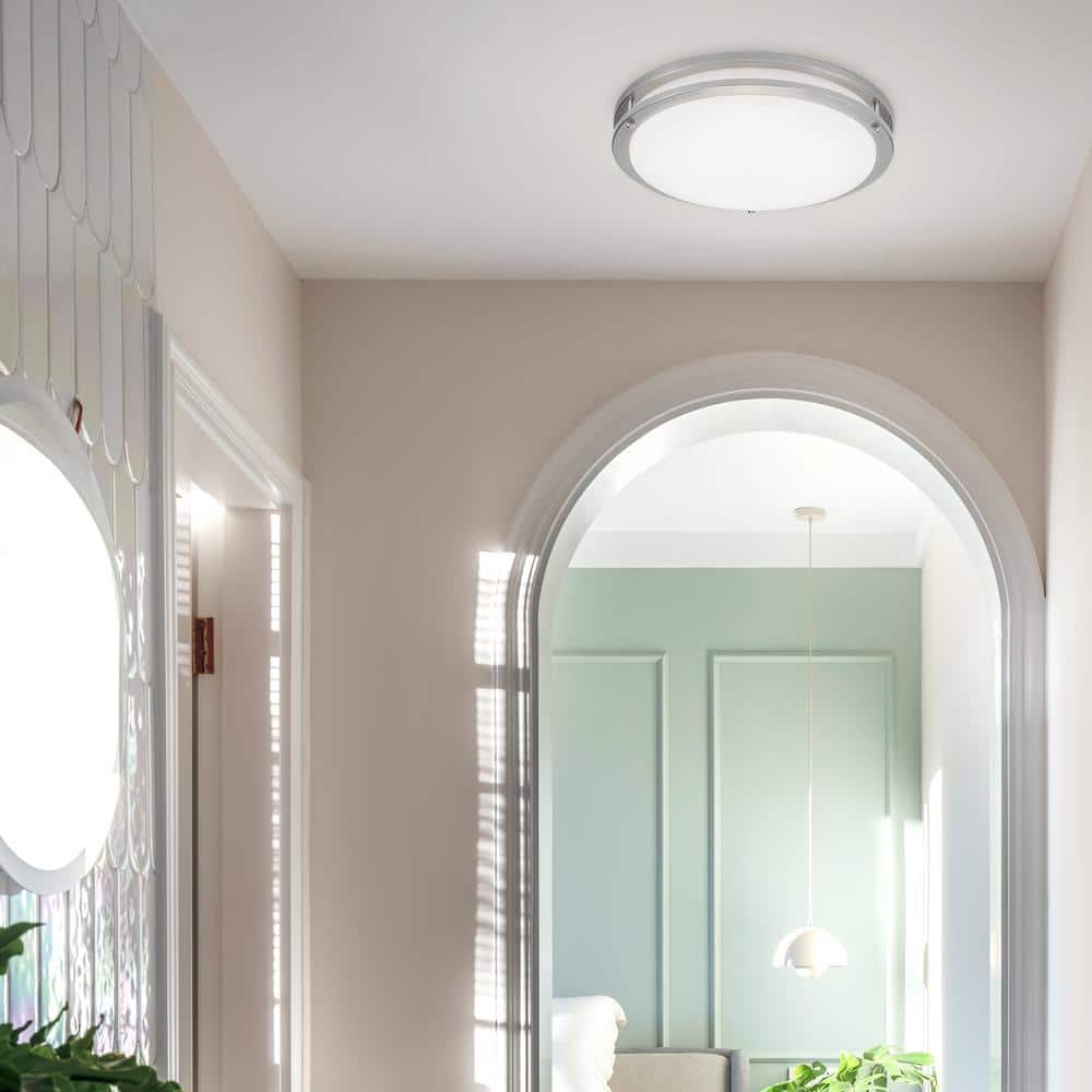 14-Inch Satin Nickel LED Round Flush Mount Ceiling Light with Motion Sensor