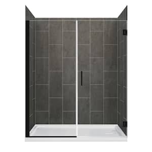 Marina 60 in. L x 30 in. W x 78 in. H Right Drain Alcove Shower Stall/Kit in Slate with Matte Black Trim