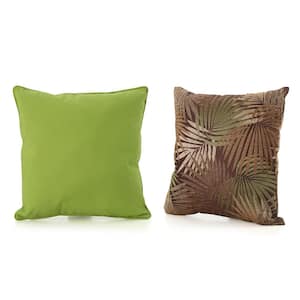 Coronado Tropical Brown and Green Square Outdoor Throw Pillow (2-Pack)