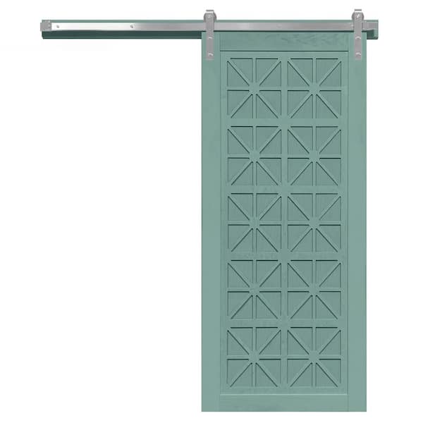 VeryCustom 30 in. x 84 in. Lucy in the Sky Caribbean Wood Sliding Barn Door with Hardware Kit in Stainless Steel