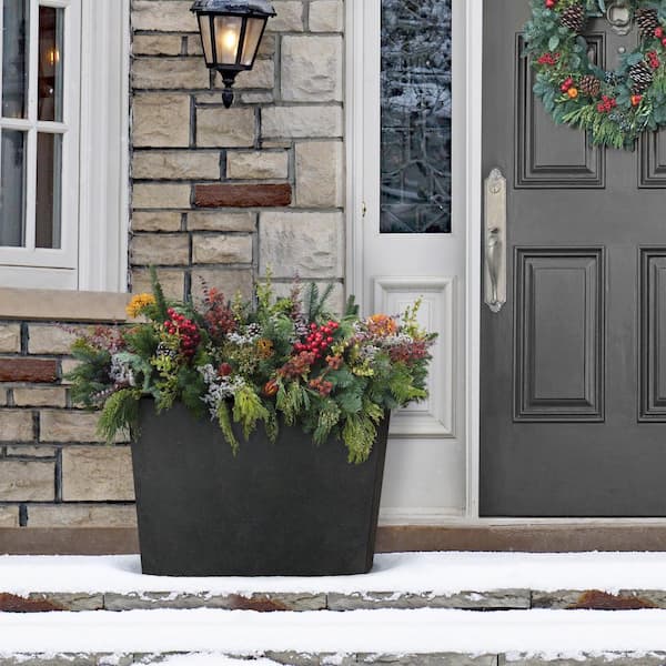 Fiorella Black Fiberglass Self-Watering Trough Planter (28 in. L x 13 in. W x 20 in. H)