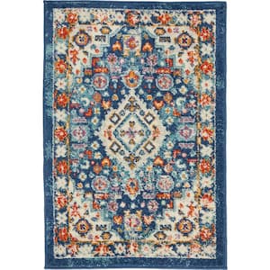 Passion Blue/Multicolor doormat 2 ft. x 3 ft. Persian Vintage Area Rug
