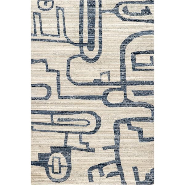 nuLOOM Milani Contemporary Machine Washable Blue 9 ft. x 12 ft. Indoor/Outdoor Area Rug
