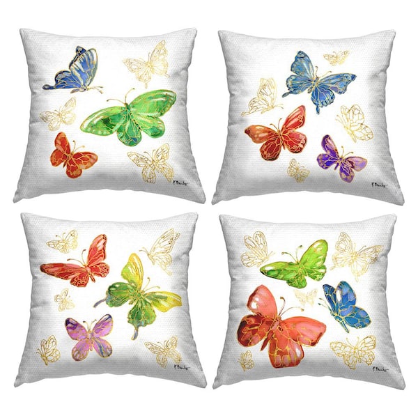 Stupell Industries Glam Butterfly Pattern Multi-Color Square Outdoor Throw Pillow 4-Pack