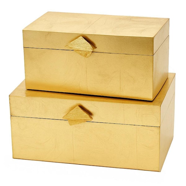Vintiquewise Set of 2 Decorative Wooden Storage Boxes with Gold