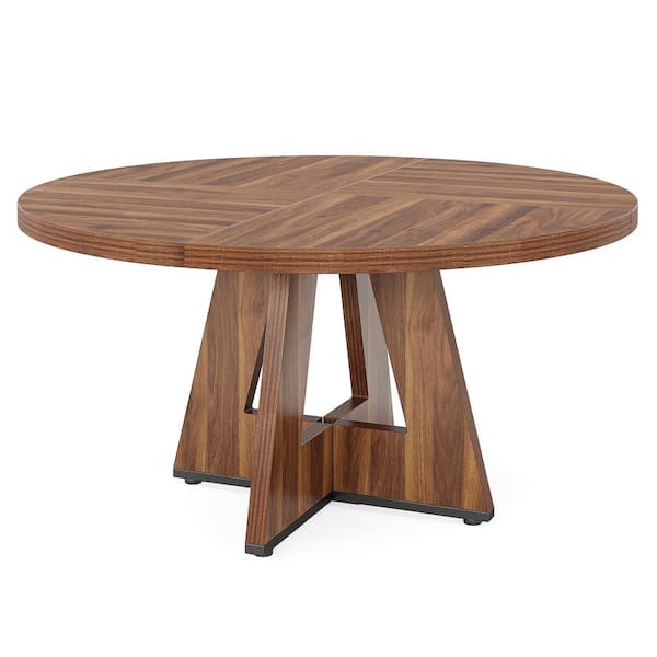 BYBLIGHT Roesler Farmhouse Walnut Wood 47 in. W Pedestal Dining