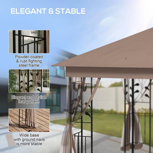 Outsunny 10 ft. x 11 ft. Metal Brown Patio Gazebo Double