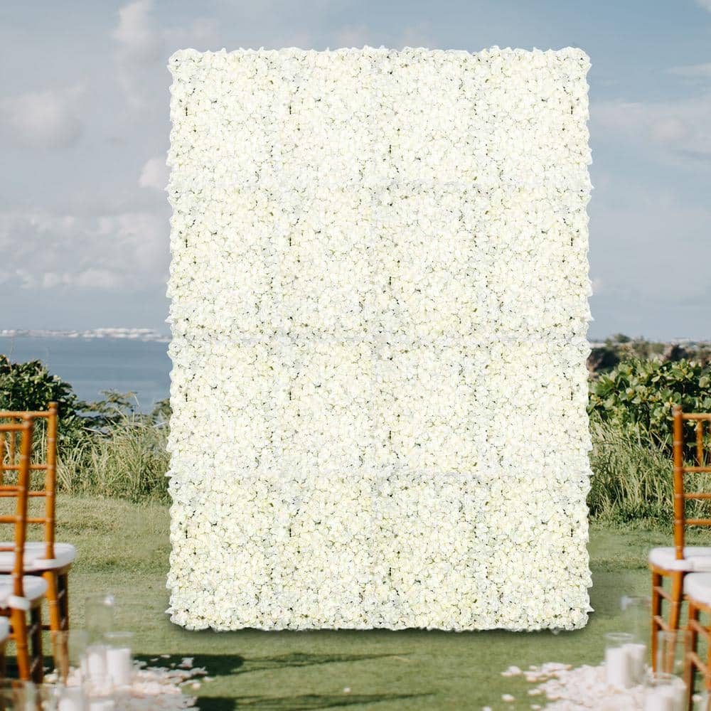 11 Sq ft - 4 Panels Cream Silk Rose & Hydrangea Flower Wall Panel For Birthday Party, Photography Backdrop, Flower store Panel, Wedding Decor