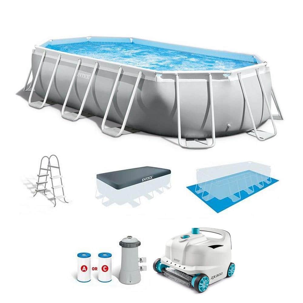 Intex 16.5 ft. x 9 ft. 48 in. Rectangle 198 in. Frame Above Ground Swimming Pool Pump and Robot Vacuum 26795EH + 28005E - The Home Depot