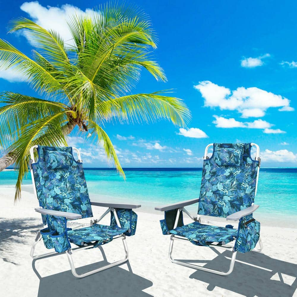 Navy Aluminum Folding Outdoor Beach Chair 5-Position Adjustable Reclining  Chair with Pillow and Backpack (4-Pack) RI-LY-019PT-4 - The Home Depot