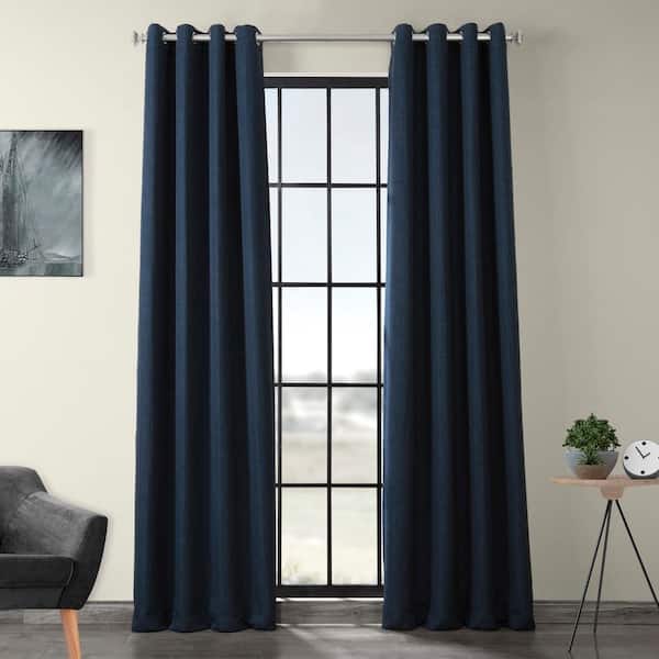 Exclusive Fabrics & Furnishings Indigo Faux Linen Grommet Room Darkening Curtain - 50 in. W x 108 in. L (1 Panel)