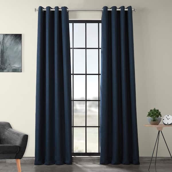 Exclusive Fabrics & Furnishings Indigo Faux Linen Grommet Room Darkening Curtain - 50 in. W x 96 in. L (1 Panel)