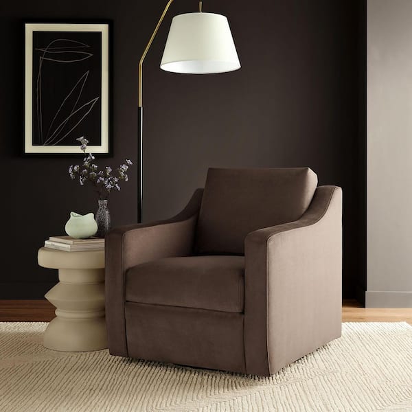 Modway Liora Performance Velvet Swivel Accent Chair in Chocolate