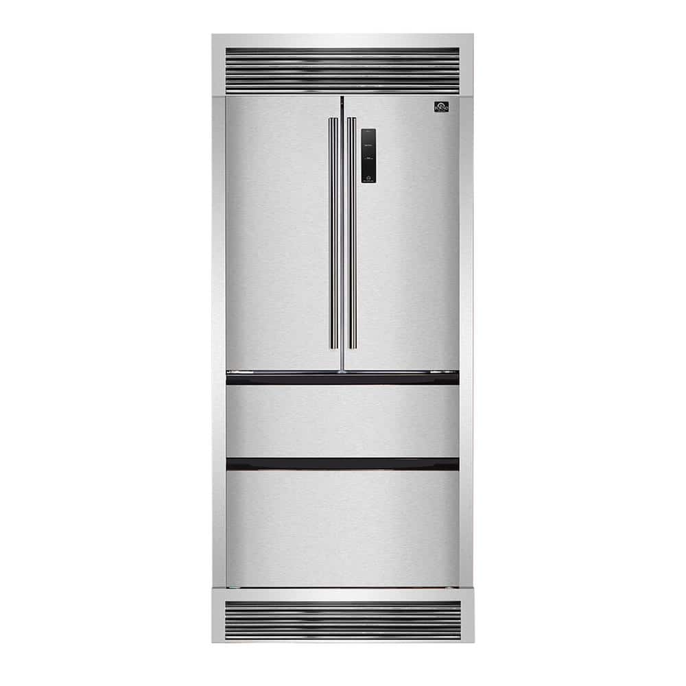 Forno Bovino 37 in. Counter Depth 18.9 cu. ft. French Door No Frost Refrigerator in Stainless Steel with Decorative Grill, Silver