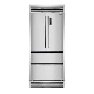 Bovino 37 in. Counter Depth 18.9 cu. ft. French Door No Frost Refrigerator in Stainless Steel with Decorative Grill