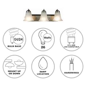 Morgan 24 in. 3-Light CFL Brushed Nickel Bathroom Vanity Light Fixture with Marbleized Glass Shades
