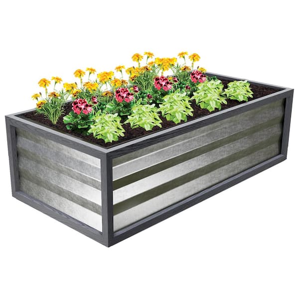 Unbranded Cinch Smart Garden 48 in. x 24 in. x 12 in. Grey Composite with Galvanized Steel Raised Garden Bed