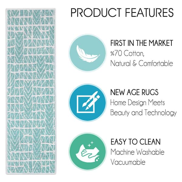 SUSSEXHOME Hudson Teal 9 in. x 28 in. Cotton Carpet Stair Tread Cover (Set of 7)
