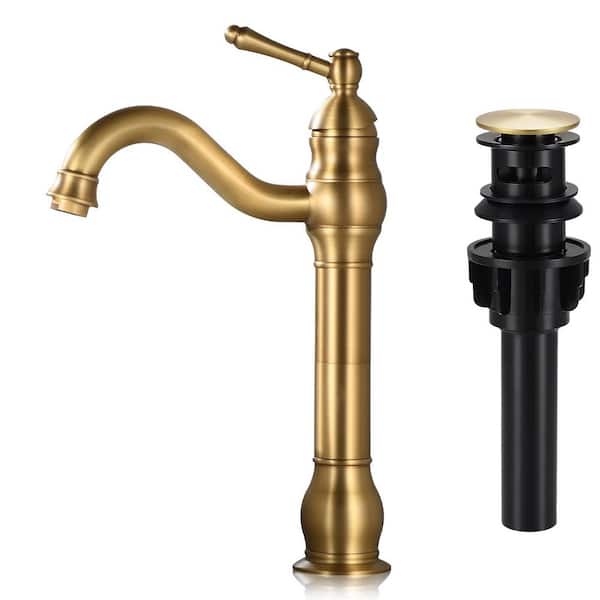 AKLFGN Single Hole Single Handle Waterfall Vessel Sink Faucet with Pop-up Drain in Antique Brass