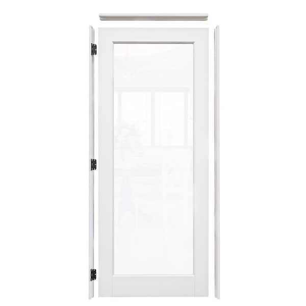 32 in. x 80 in. 1-Lite Clear Glass Right Handed White Solid Core Single Interior Door Kit with Quick Assemble Jamb