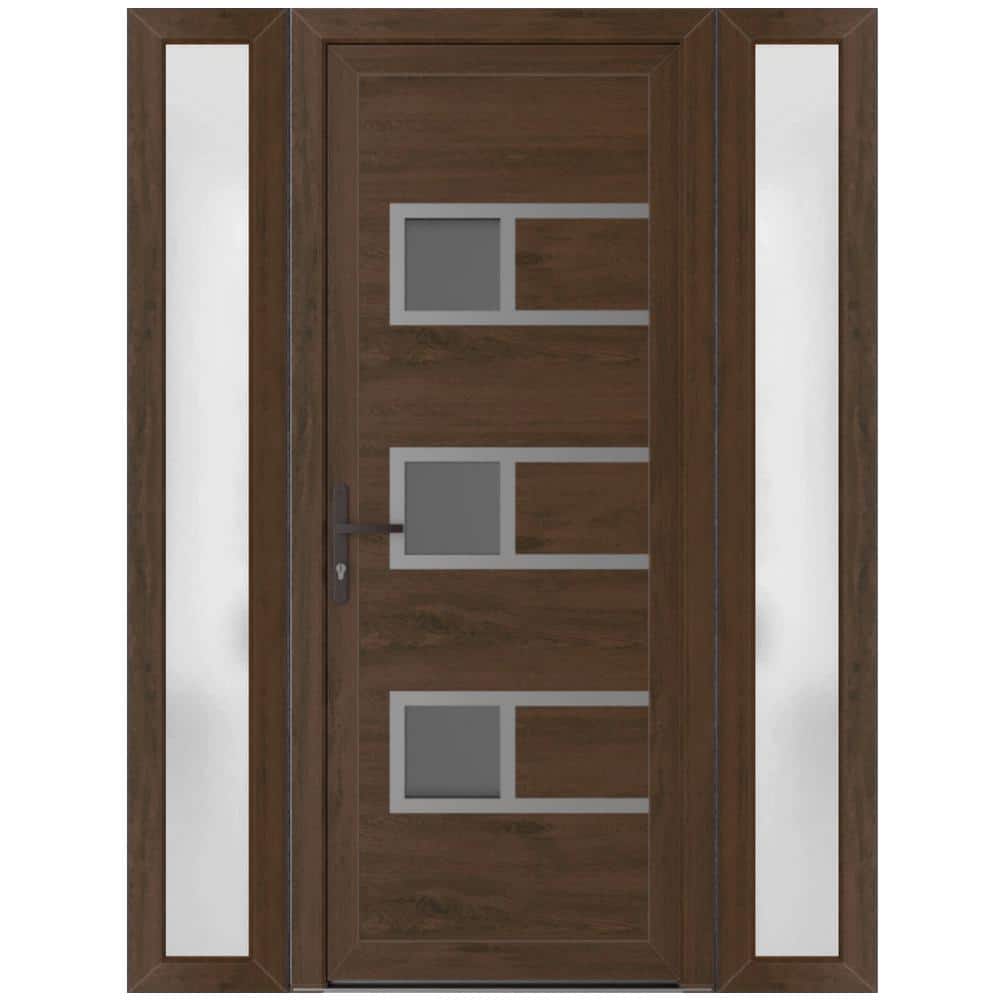 58 in. x 80 in. Right-hand/Inswing Mirrored Glass Walnut Steel Prehung Front Door with Hardware price history on PriceWatchPro