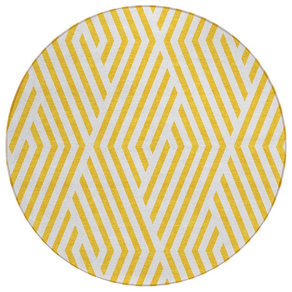 Gold and White 8 ft. Round Woven Geometric Round Indoor/Outdoor Area Rug price history on PriceWatchPro