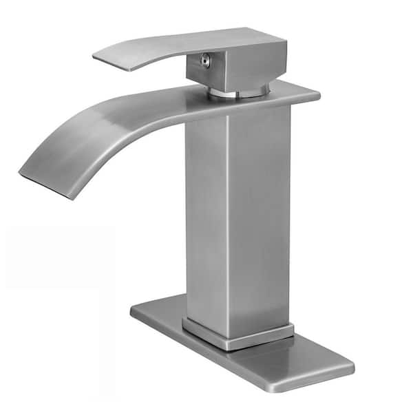 Single Handle Single-Hole Bathroom Faucet with Deckplate Included in Brushed Nickel