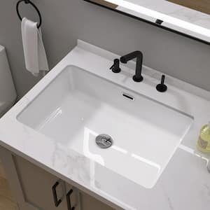 23 in. Undermount Bathroom Sink in Glossy White Vitreous China Sink for Bathroom with Overflow Rectangle Bathroom Sink