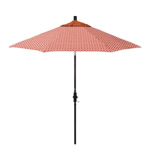 9 ft. Bronze Aluminum Market Patio Umbrella with Fiberglass Ribs Crank and Collar Tilt in Marquee Peach Pacifica Premium