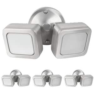 40-Watt Stainless Steel Dusk to Dawn Photocell Sensor Security Outdoor Integrated LED Flood Light with Dual Head 4-Pack