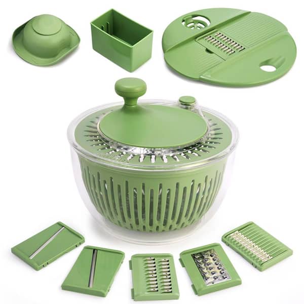 Salad Spinner with 5-Blade Slicer, Egg Yolk Separator, 4.25 qt. Large Capacity for Efficient Food Prep