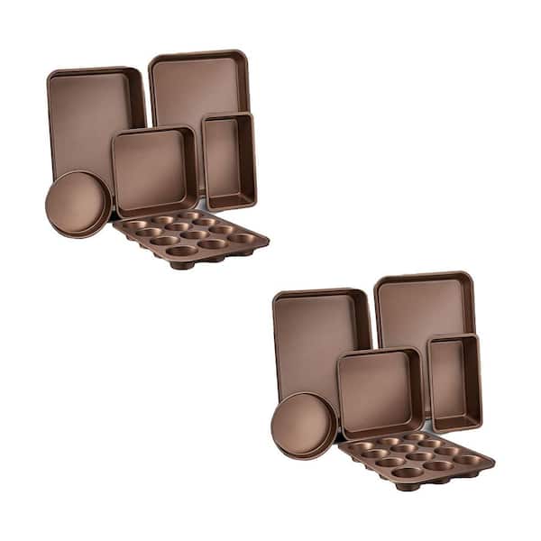 NutriChef 6-Piece Gold Carbon Steel Bakeware Set with Cookie Tray, Cake Pan, Muffin Pan, and Bread Loaf Pan (2-Pack)