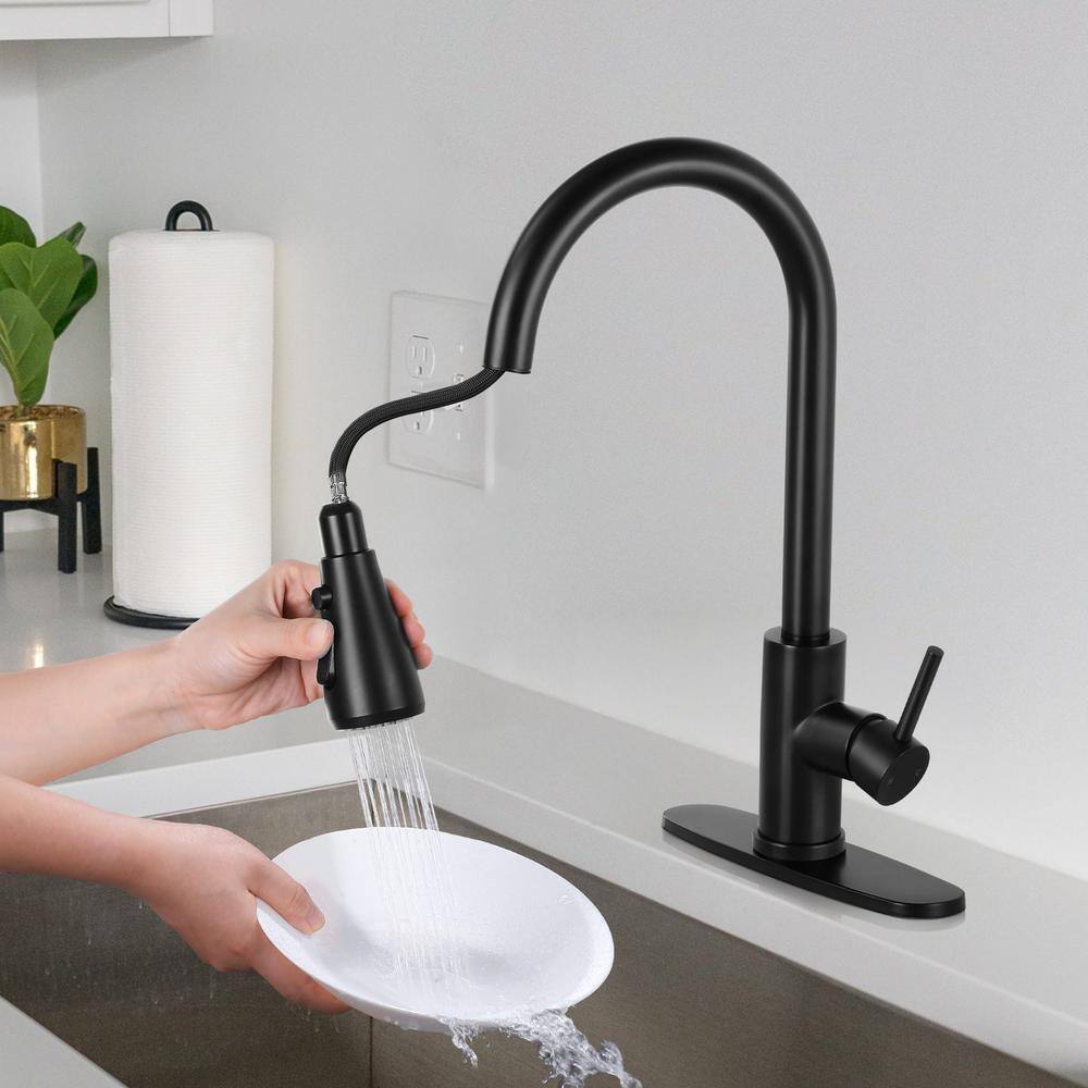 Matte Black Stainless Steel Pull-Down Kitchen Faucet