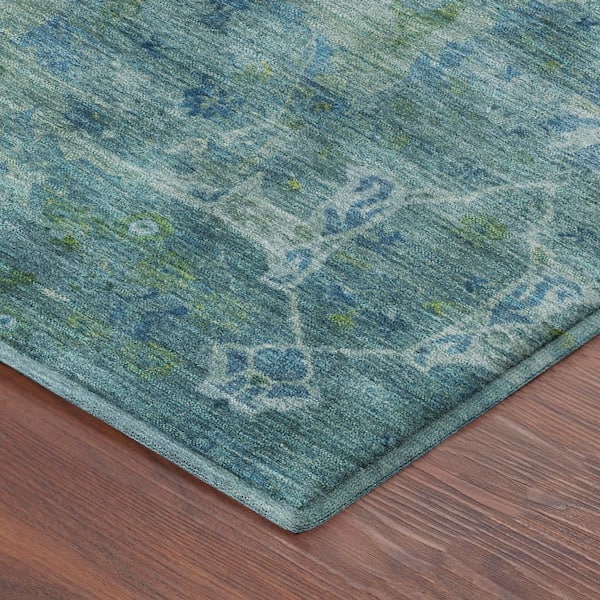 Mayfield Premium Machine Washable Abstract AMF2298 Turquoise 2 ft. x 3 ft. Accent Rug