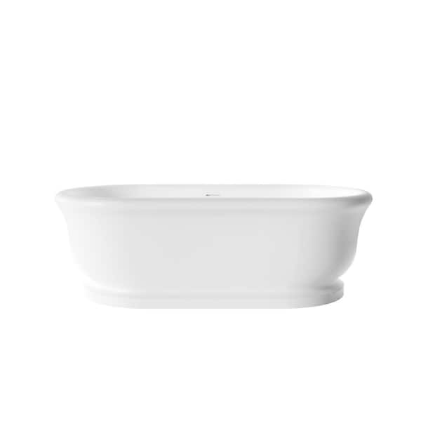 66.92 in. x 31.5 in. Flat Bottom Freestanding Solid Surface Soaking Bathtub with Center Drain Rolled Edge in Pure White