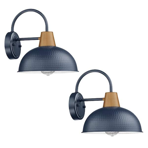 JAZAVA 10.2 in. Blue No Motion Sensing Outdoor Hardwired Barn Wall Sconce Waterproof Lantern with No Bulbs Included (2-Pack)